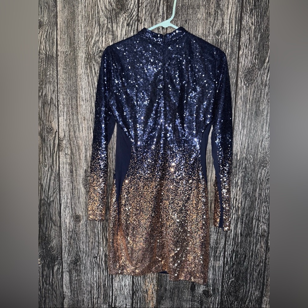 Fashion Nova Dimmed With Smoke Mini Dress Navy Gold - Picture 8 of 8